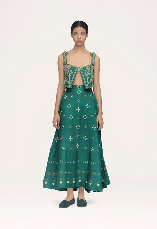 Main image -   Bel-Mar-Esmeralada-Hand-Embroidered-Maxi-Skirt-14051