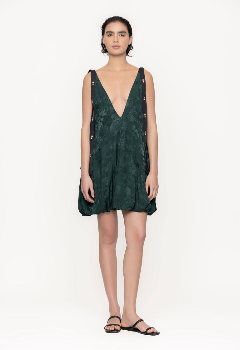 Sauco-Diente-De-Leon-Musgo-ViscoseJacquard-Mini-Dress-11256 - 1