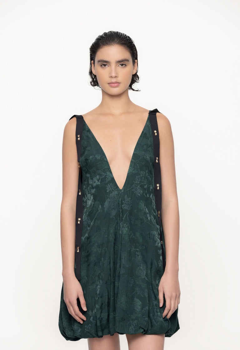 Sauco-Diente-De-Leon-Musgo-ViscoseJacquard-Mini-Dress-11256 - 3