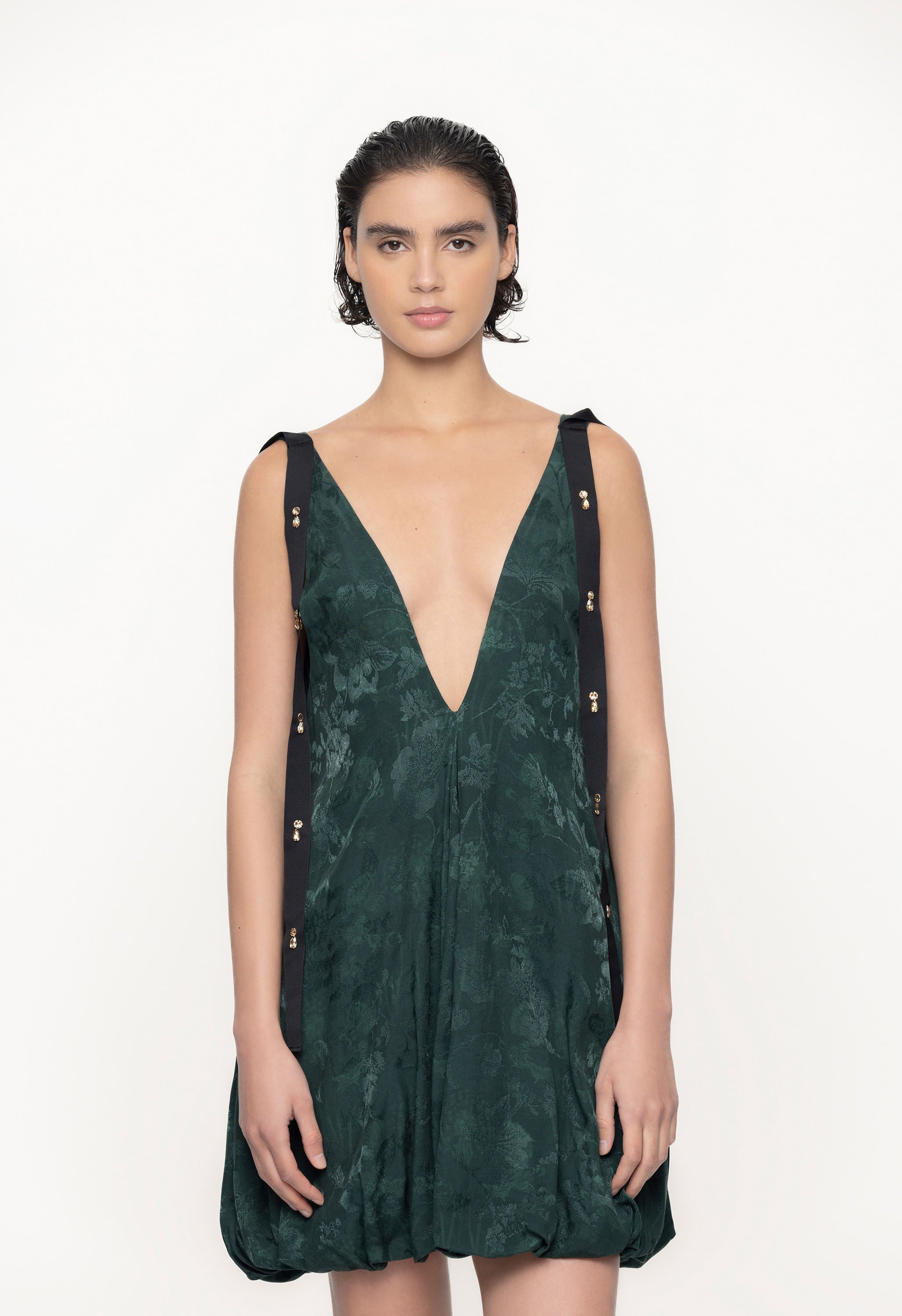 Sauco-Diente-De-Leon-Musgo-ViscoseJacquard-Mini-Dress-11256